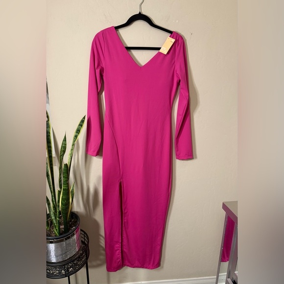 POPILUSH Shapewear Long Sleeve V-Neck Low Back Slimming Maxi Dress - Picture 5 of 8